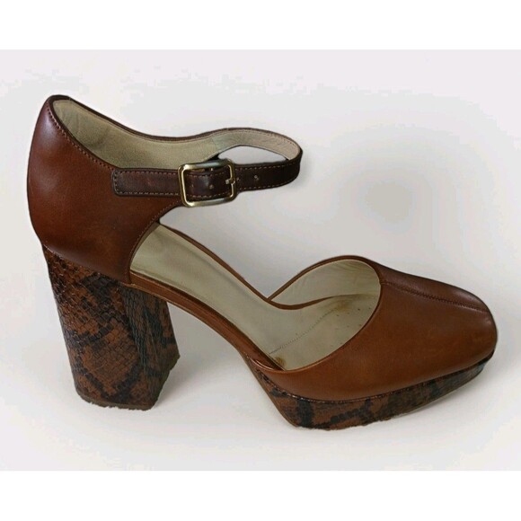 Clarks Mary Janes clogs Brown Leather Platform Straps Snakeskin Block Heel 9 M - Picture 2 of 16